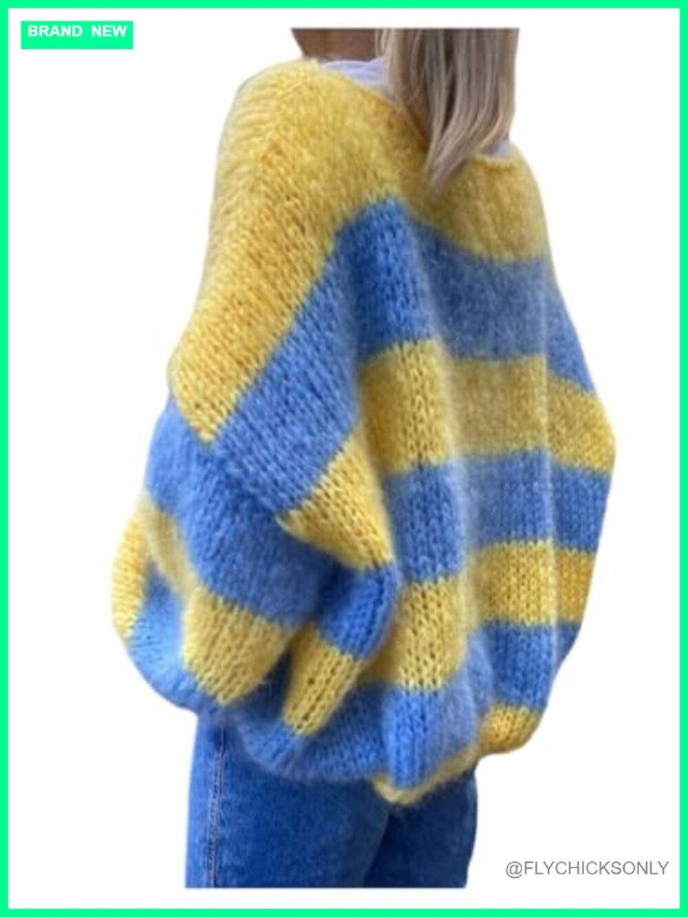 Striped Oversized Fuzzy Knit Sweater Drop Shoulder Pullover